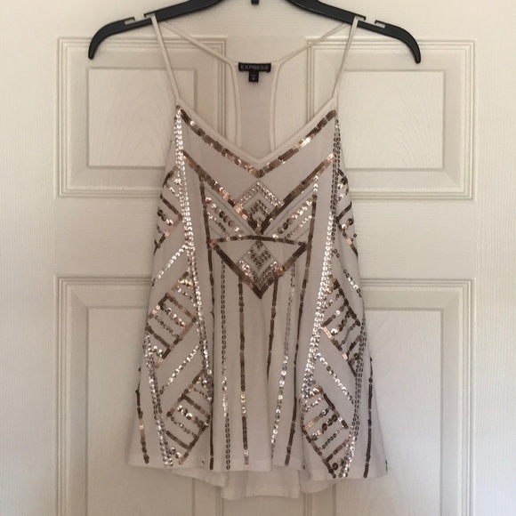 Express Tops - Express Cream White Sequin Tank Top - Size XS